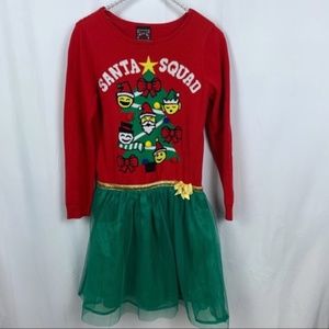 Girls' Santa Squad red/green/gold dress, L
